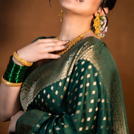 bottle green katan saree