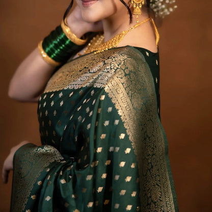 bottle green katan saree
