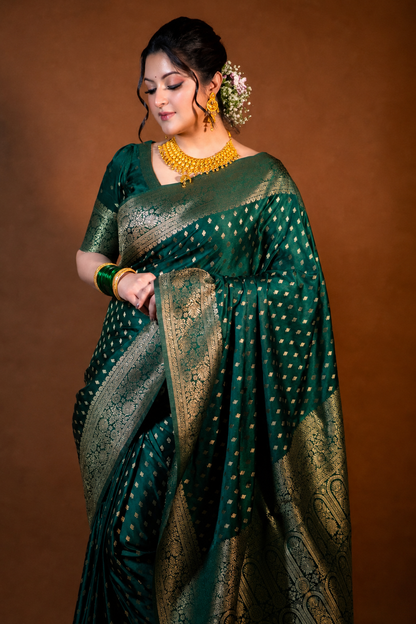 bottle green katan saree